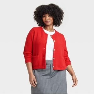 NWT A New Day Women's Red Button-Front Knit Cardigan Sweater